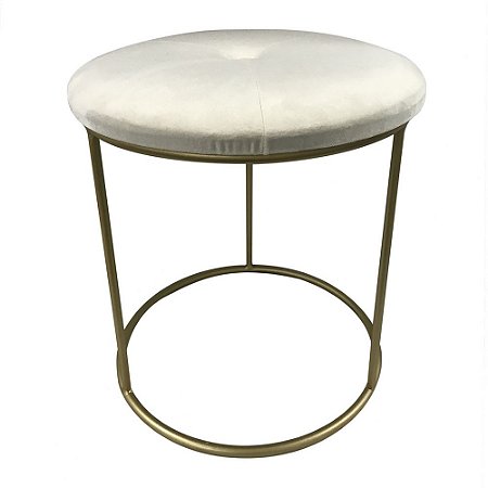 BANQUETA DE METAL E VELUDO OFF WHITE E DOURADO