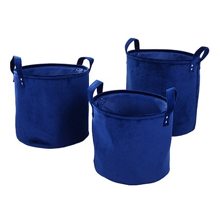 CONJ  DE CESTOS DE VELUDO AZUL  3 PECAS