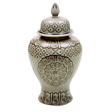 POTE DECORATIVO DE CERAMICA BEGE E BRANCO