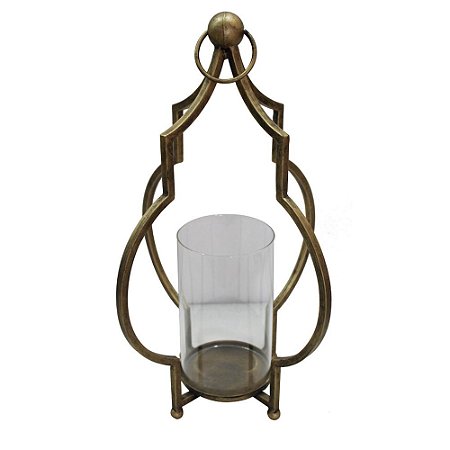 LANTERNA EM METAL E VIDRO DOURADA 23,5CM X 23,5CM X 48,5CM /