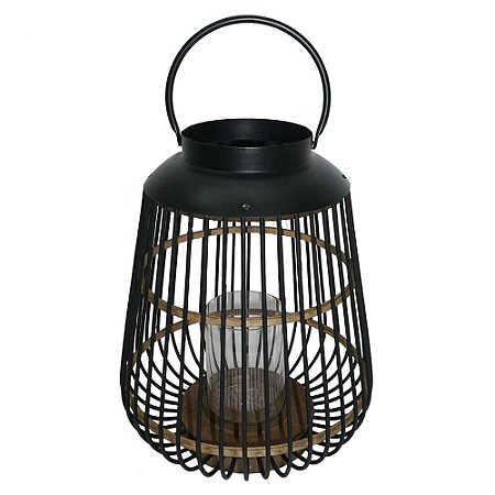 LANTERNA DE METAL COM DETAHES EM BAMBU