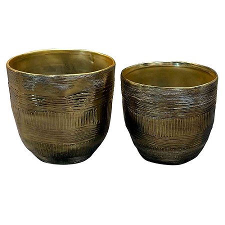 CJ. DE CACHEPOTS DE CERAMICA DOURADO - 2PS