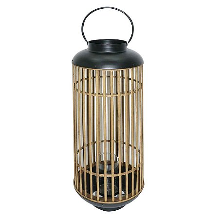 LANTERNA DE BAMBU COM DETALHES EM METAL