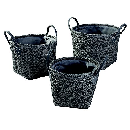 CJ. DE CESTOS PAPEL TRANCADO E TECIDO CINZA - 3 PCS