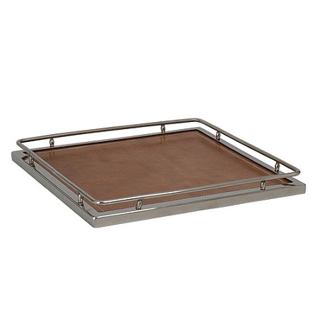 BANDEJA QUADRADA COM BASE DE COURO