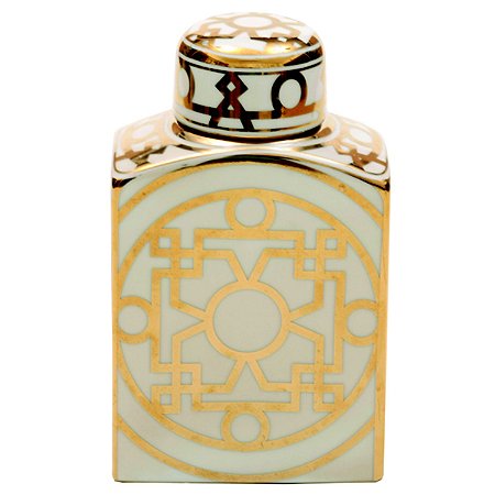 POTE DECORATIVO DE CERAMICA BRANCA COM DOURADO