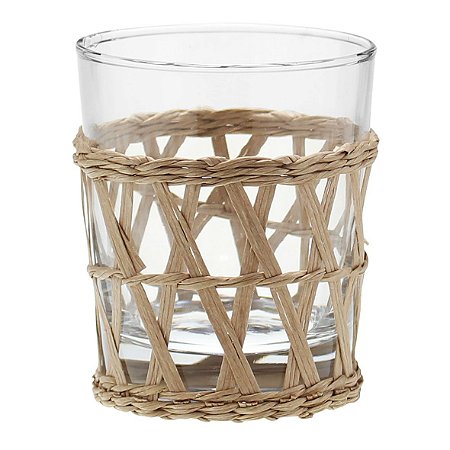 CJ DE COPOS DE VIDRO E RATTAN BEGE 6 PCS 7,5CM X 6CM X 15,5C