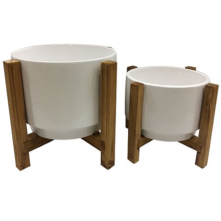 CONJ DE CACHEPOTS DE CERAMICA BRANCO E MARROM  2 PECAS