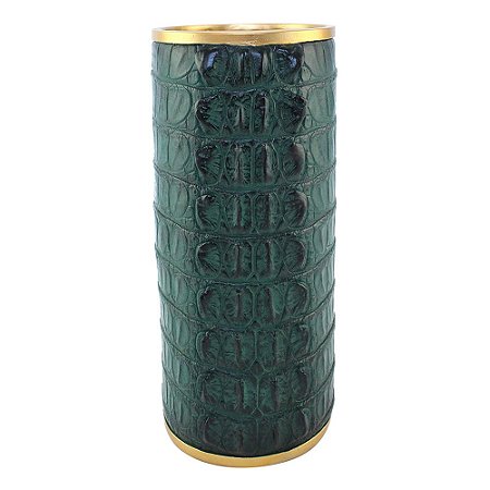 VASO TIPO CROCODILO VERDE E DOURADO 14,5CM X 14,5CM X 30CM