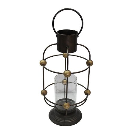 LANTERNA EM METAL MARROM E DOURADA D20CM X 41CM / 50,5CM