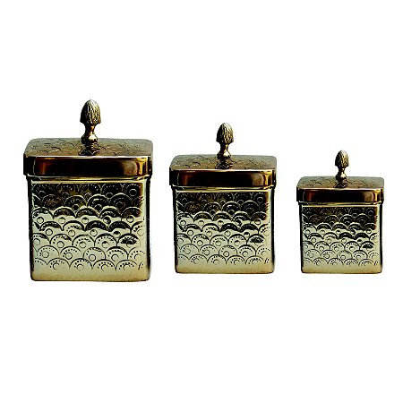 CJ. DE POTES - 3 PCS EM  DOURADA G 22CM X 15CM | M 16CM X