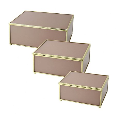 CJ DE CAIXAS BEGE E DOURADO DE VIDRO G27,5X17X12 M18X13X9  P