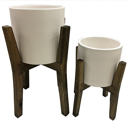 CONJ DE CACHEPOTS DE CERAMICA BRANCO E MARROM  2 PECAS