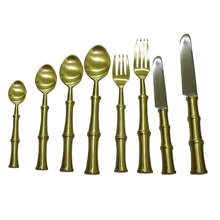 CJ. DE TALHERES - 8 PCS EM METAL DOURADO COLHER 13CM / 16CM