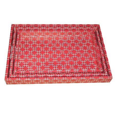 CJ DE BANDEJAS DE MADEIRA VERMELHA 3 PCS 50CM X 34XM X 5CM
