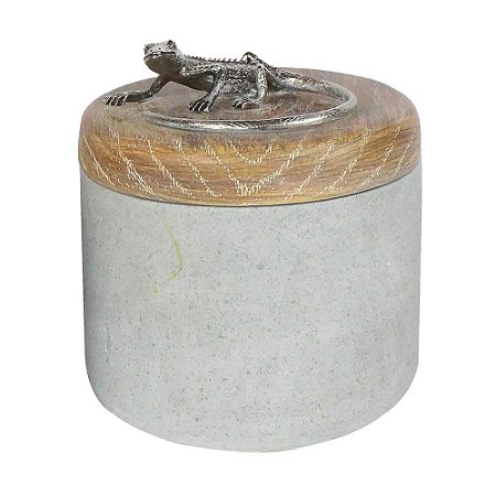 POTE DE RESINA CINZA E MARROM COM LAGARTO 3D