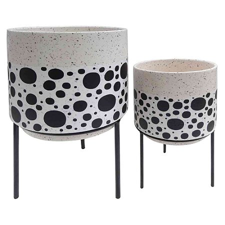 CJ. DE CACHEPOTS DE CERAMICA COM BASE DE MADEIRA - 2PS