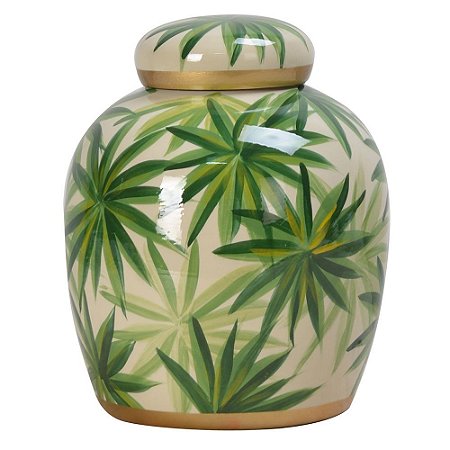POTE DE PORCELANA FOLHAS LUPINO 17CM X 17CM X 18CM