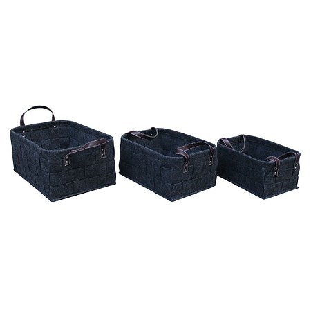 CJ DE CESTOS COM ALCA E TECIDO AZUL  3PCS G38 X 28 X 18CM  M