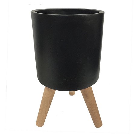 CACHEPOT DE CIMENTO COM BASE DE MADEIRA