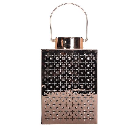LANTERNA DECORATIVA EM ACO INOX BRONZE 19,5CM X 19,5CM X 29,