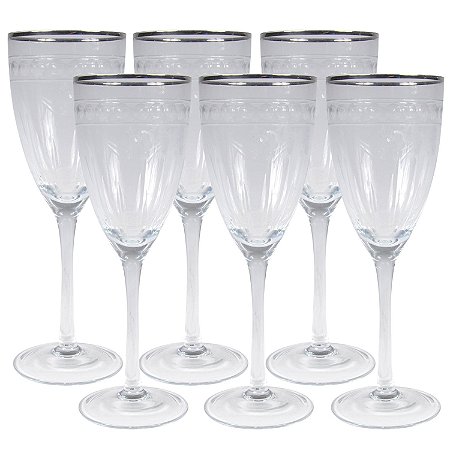 CJ DE 6 TACAS PARA VINHO TINTO DETALHE PRATA