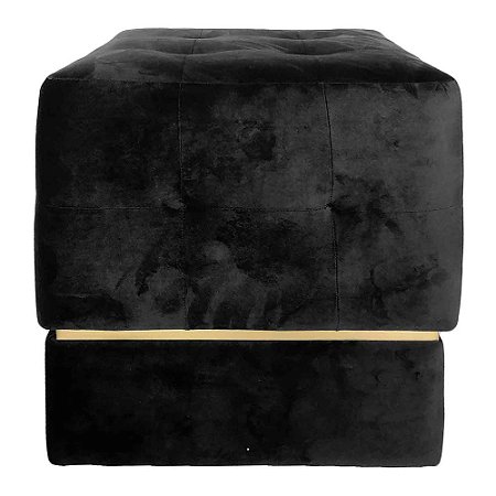 PUFF DE VELUDO PRETO COM DETALHE DOURADO