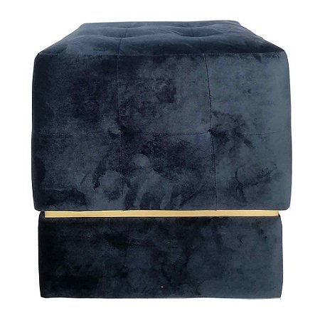 PUFF DE VELUDO AZUL MARINHO COM DETALHE DOURADO