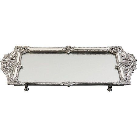 BANDEJA DE PRATA COM CRISTAL - 36X23 CM