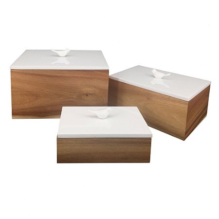 CJ DE CAIXAS DE MADEIRA E PUXADORES DE PASSAROS  3PCS 20,5CM