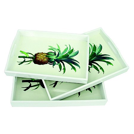 CJ. DE BANDEJAS DE MADEIRA - ABACAXI - 3 PCS