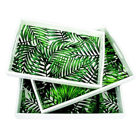 CJ. DE BANDEJAS DE MADEIRA - FOLHAS - 3 PCS