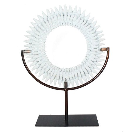PECA DECORATIVA EM RESINA E METAL BRANCA E PRETA 28,5CM X 10