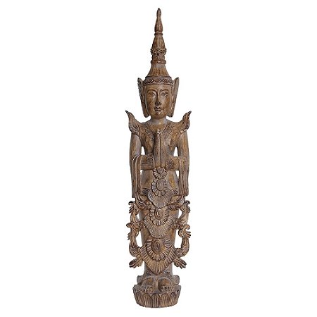 BUDDHA DECORATIVO EM RESINA MARROM 14CM X 11CM X 62CM