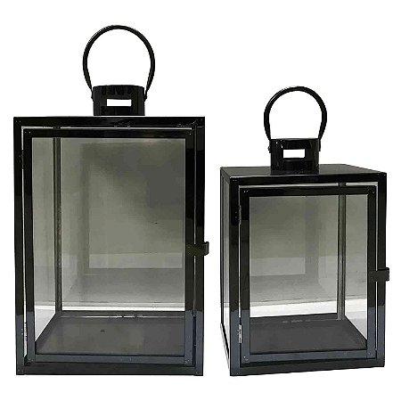 CJ. DE LANTERNAS DE VIDRO E METAL PRETO - 2PS