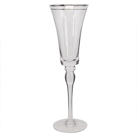 CONJ. DE TACAS PARA CHAMPAGNE DE VIDRO COM DETALHES PRATA  6