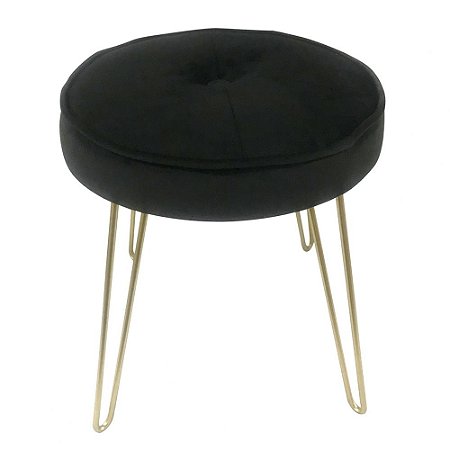 BANQUETA DE METAL E VELUDA PRETO E DOURADO