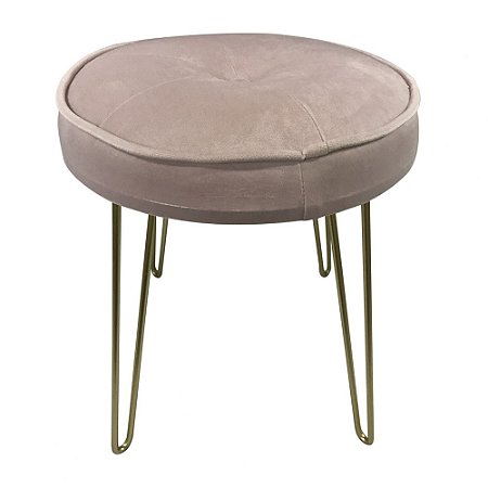 BANQUETA DE METAL E VELUDO ROSE E DOURADO