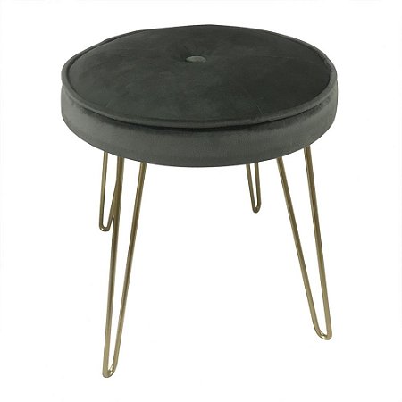 BANQUETA DE METAL E VELUDO CINZA E DOURADO