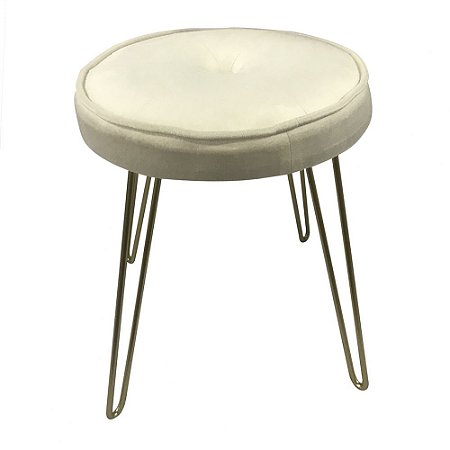 BANQUETA DE METAL E VELUDO OFF WHITE E DOURADO
