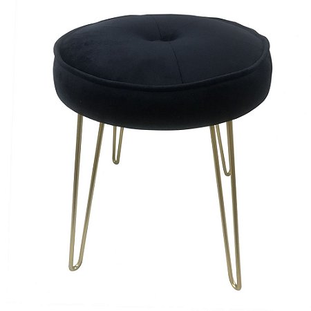 BANQUETA DE METAL E VELUDO AZUL MARINHO E DOURADO