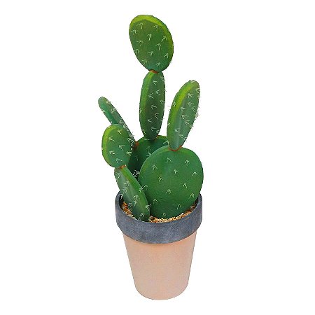 CACTO DECORATIVO EM PLASTICO E CERAMICA BEGE E CINZA 16CM X