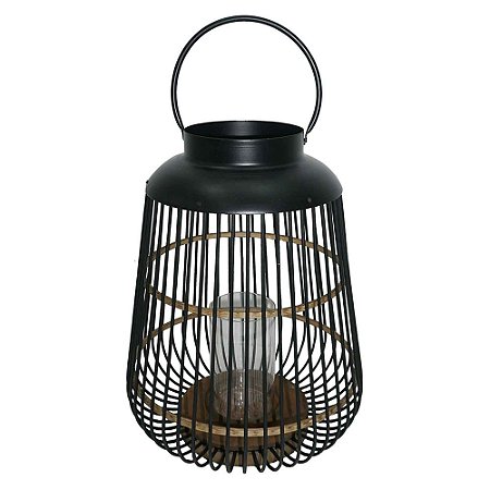 LANTERNA DE METAL COM DETAHES EM BAMBU