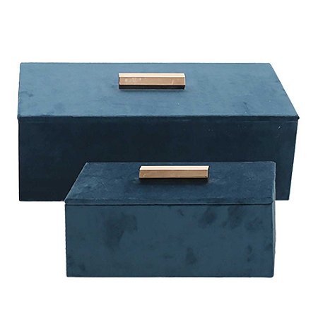 CJ. DE PORTA JÓIAS DE VELUDO AZUL E PUXADOR DOURADO - 2PÇS