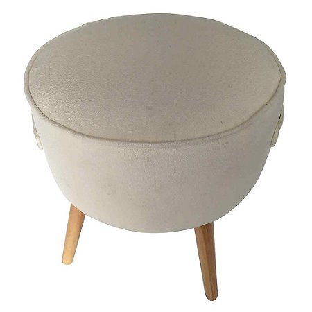 BANQUETA DE MADEIRA E TECIDO DE LINHO OFF WHITE