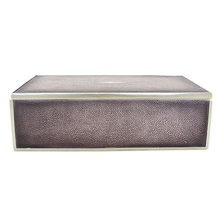 CAIXA COM TAMPA EM GALUCHAT VINHO E DOURADA 30CM X 15CM X 9,