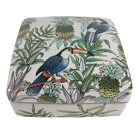 CAIXA DE PORCELANA TUCANO 17CM X 17CM X 9CM