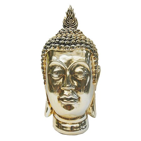CABECA DE BUDDHA DE RESINA DOURADO 19CM X 18CM X 37,5CM
