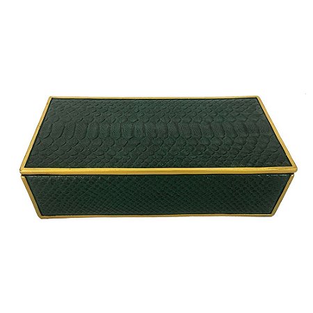 CAIXA TIPO CROCODILO VERDE E DOURADA 30CM X 15CM X 9CM