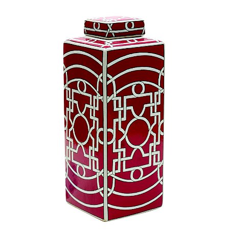 POTE DECORATIVO DE CERAMICA VERMELHO E BRANCO